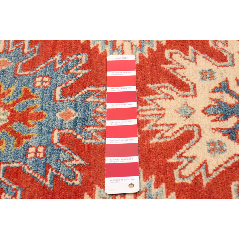 Tapis de couloir unique en laine noué à la main 2 pi 10 po x 9 pi 3 po nouvel âge Achintya crème / bleu foncé / orange clair