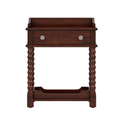 Retro Style Nightstand with Drawer and Open Shelf for Bedroom, Bedside Table with Turned Legs and Metal Handle