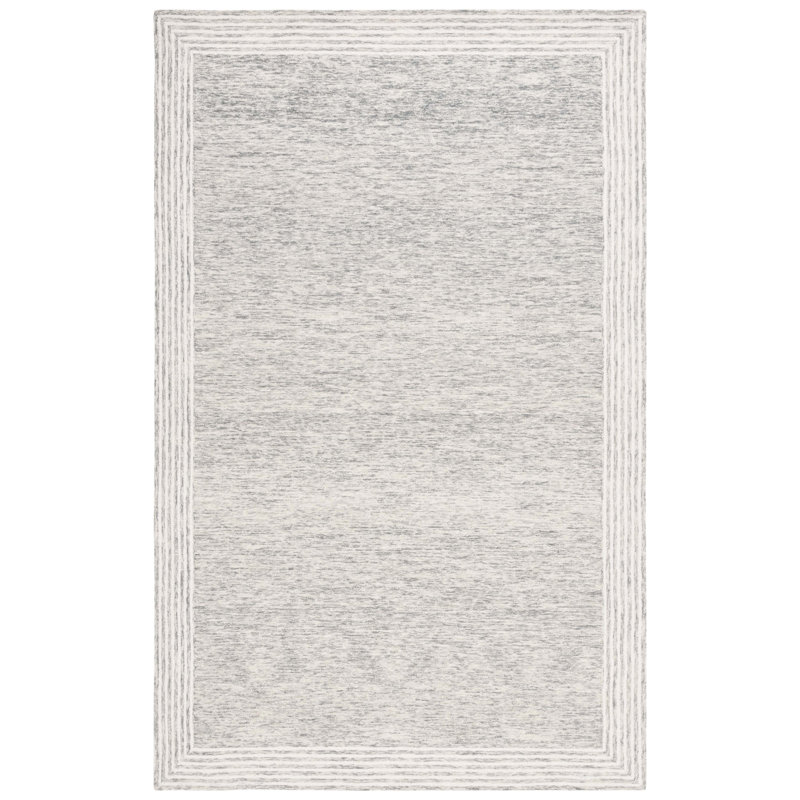 Tyshai Hand Tufted Wool Cotton Abstract Rug in Gray/Ivory, Rectangle 5' x 8'