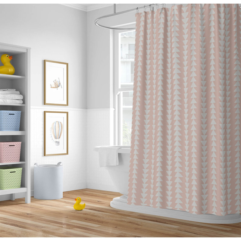 Tartan Block Ultra-Thin Lightweight Shower Curtain, 71" H x 74" W, Pink Geometric 8
