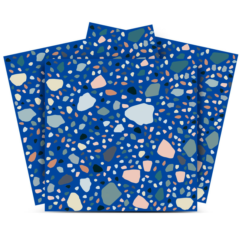 Carreau de mosaïque auto-adhésif en vinyle l 8 po x L 8 po, Terrazzo bleu