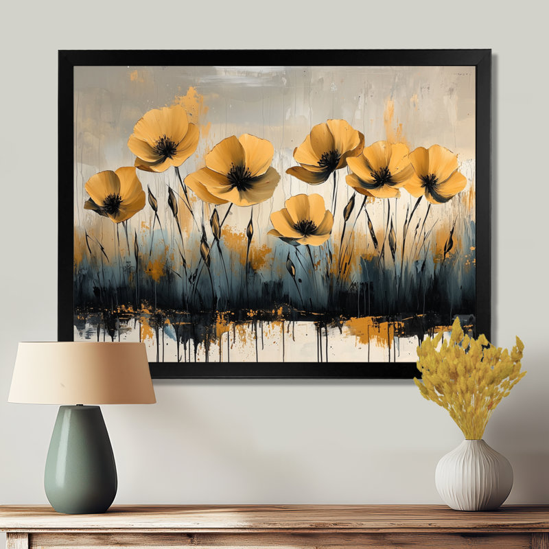 Minimalisme, désert, fleur d'œillets III - œillets, art mural, H 34 po x l 44 po, Cadre simple, Noir