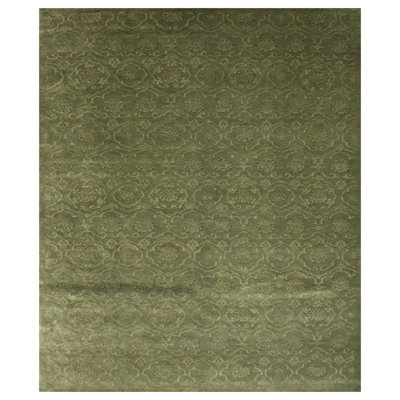 Tapis de zone en laine vert noué la à la main 8 pi x 10 pi one-of-kind Aon