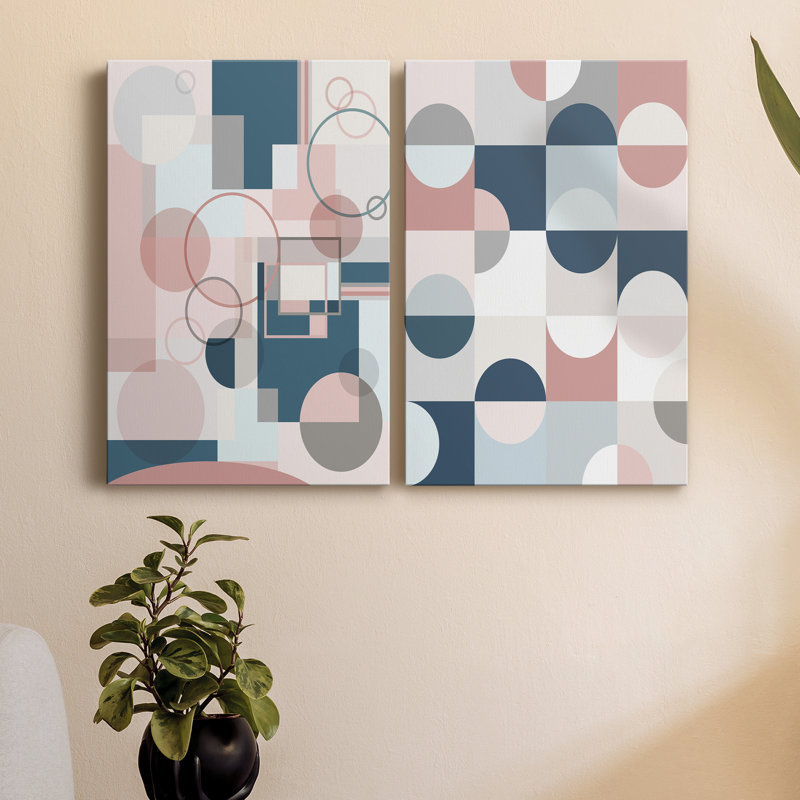 Modern Geo - ensemble de 2 peintures, H 18 po x l 24 po x P 1 po, Toile tendue
