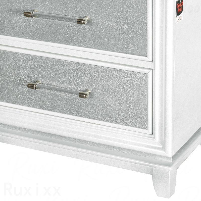 2-Drawer Bedroom Nightstand, Pearlized White with LED Lights