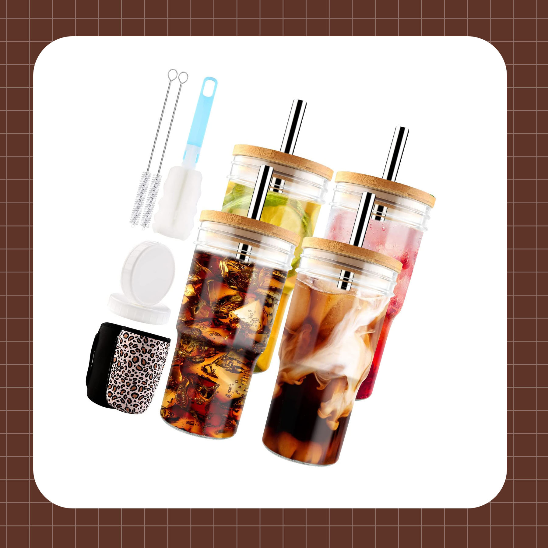 6-Piece Clear Mason Jars - 16 oz, Glass Drink Bottle with Lid and Straw,Frozen Juice Cup,Travel Mug Rosalind Wheeler