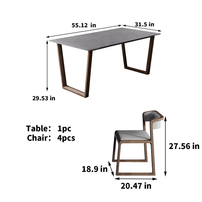 Ensemble de table de salle à manger Nordic, H 29,53 po x L 55,12 po x l 31,5 po