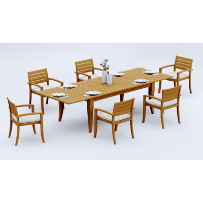 Ensemble de salle à manger 13 pièces en bois de teck de qualité A: table rectangulaire à double extension Atnas de 122 po et fauteuils empilables Alvarado # 11TV2812