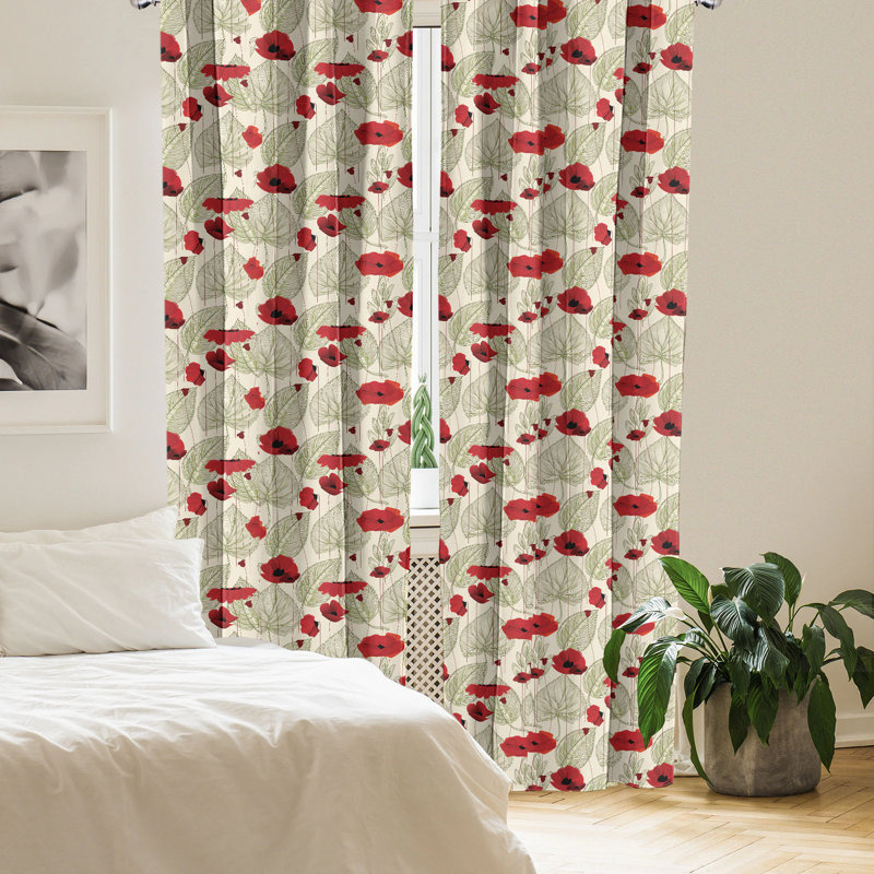 Scarlet Poppy Floral 63" Light Filtering Curtain Panels