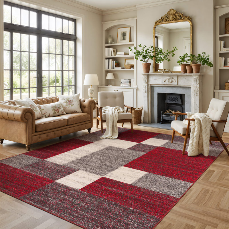 Tapis rouge / gris Allyne, Rectangle 7 pi 10 po x 10 pi
