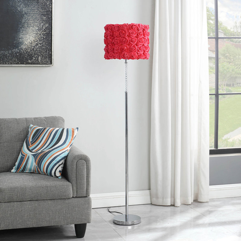 Lampe sur pied de forme traditionnelle en acier 63 "avec abat-jour tambour, Rouge