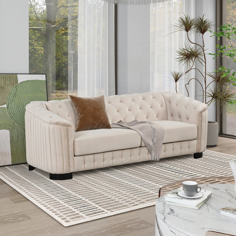 Canapé confortable de style moderne Mid-Century avec fabrication robuste pour le salon, Beige