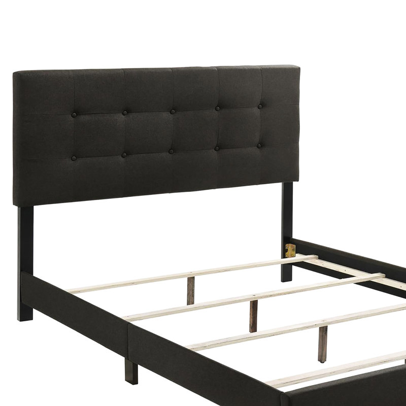 Lit double chambre à coucher gris anthracite - Style transitionnel avec tête de lit tapissier et fabrication contemporaine en bois 100% rembourré de mousse