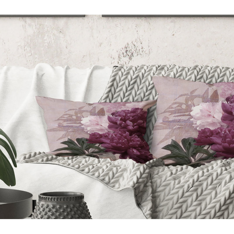 Rectangle, fleurs mauves et roses rétro I - coussin décoratif traditionnel