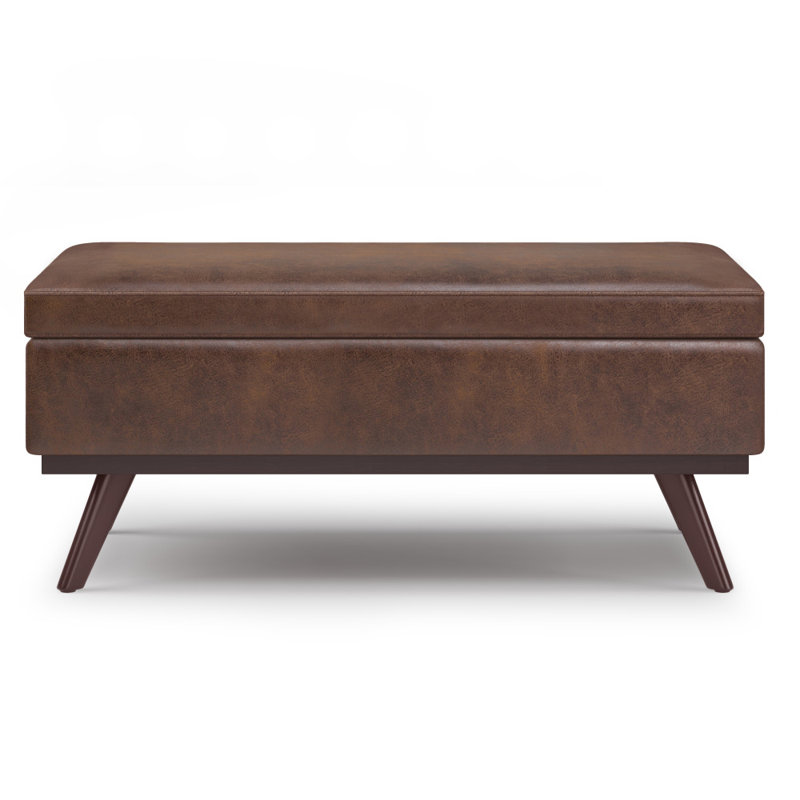 Owen 42"W Upholstered Vegan Leather Mid-Century Modern Rectangular Lift-Top Ottoman with High-Density Foam