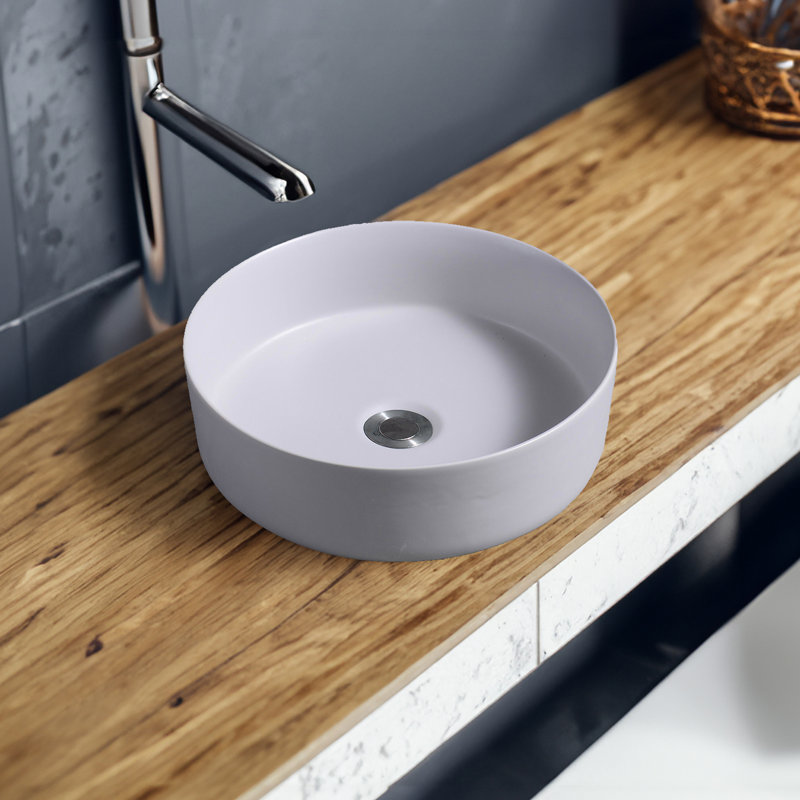 7844 Ceramic 35cm Vert Round Countertop Basin, Cement