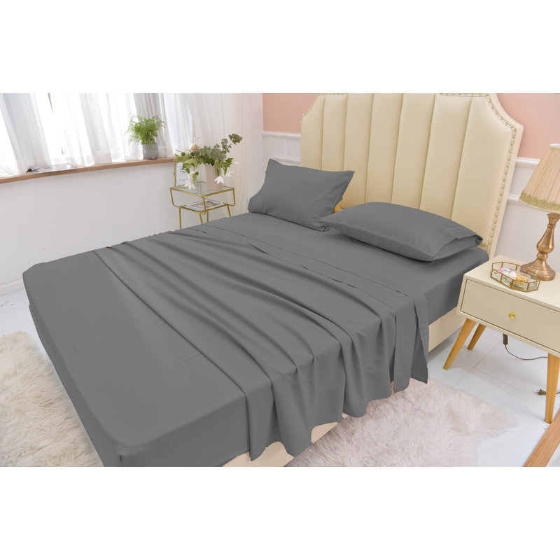 Ensemble de draps en rayonne de bambou ultra doux et infroissable, gris, Simple