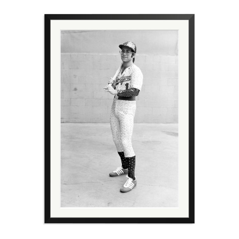 Elton John in the Dodgers Uniform, Black, 38" H x 27" W