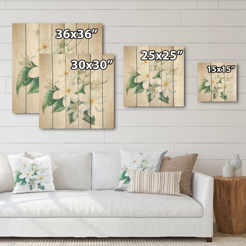 Plumeria charmante élégance - Art sur bois de pin naturel Plumeria, H 15 po x l 15 po