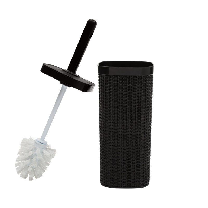Matte Black Woven Plastic Toilet Brush Set
