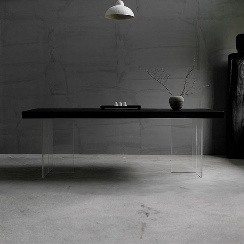 Black Rectangular Solid + Acrylic Dining Table For Dining Room/Kitchen, 29.53"H x 70.87"L x 31.5"W