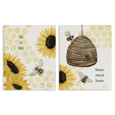 Tournesol «Let it Bee Skep», ensemble de 2 toiles murales par Yvette St. Amant