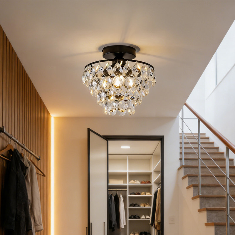 Crystal Semi Flush Mount, Matte Black