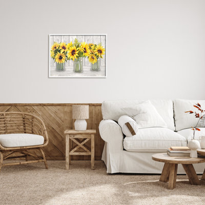 " Three Sunflower Bouquets Country Planks Still Life " by Ziwei Li