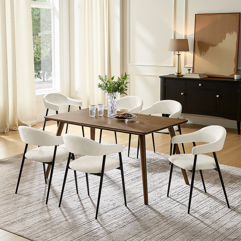 Remedios Modern Dinning Chair With Metal Legs, 6, Beige