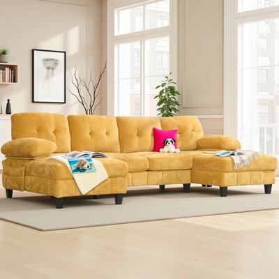 Canapé modulaire en chenille de 103,5 po en U - méridienne double avec poches de rangement et coussins d'accoudoirs, capacité de 250 lb