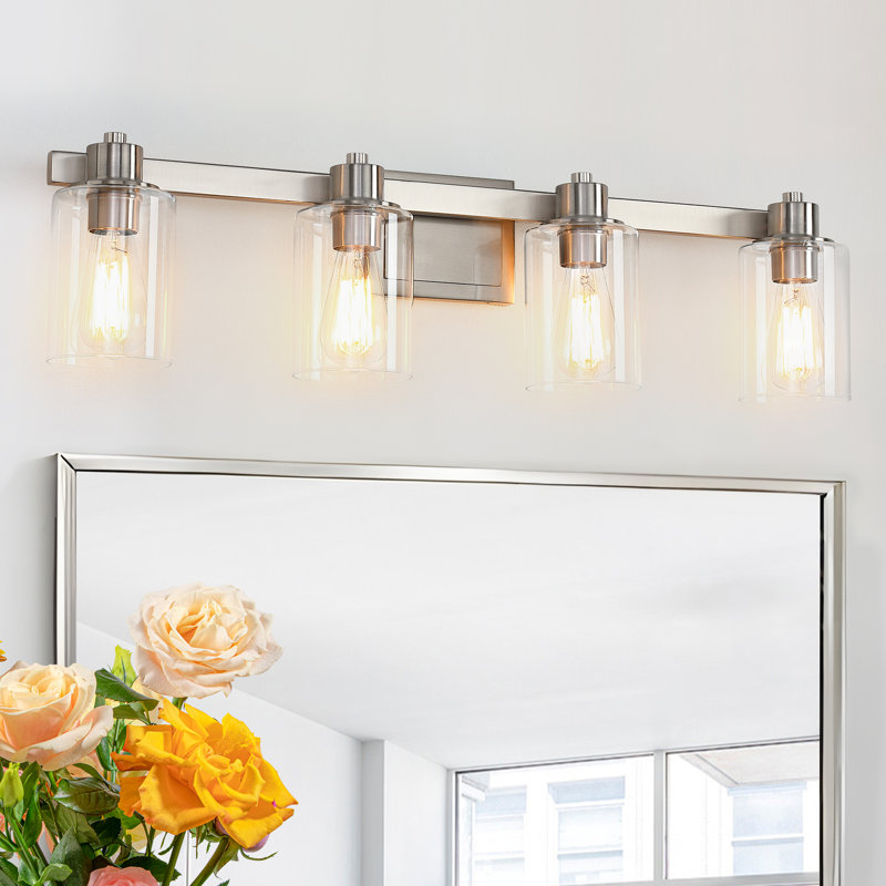 31'' 4-Light Nickel Bathroom Vanity Light with Glass Shade, 4 Lights, Brushed Nickel