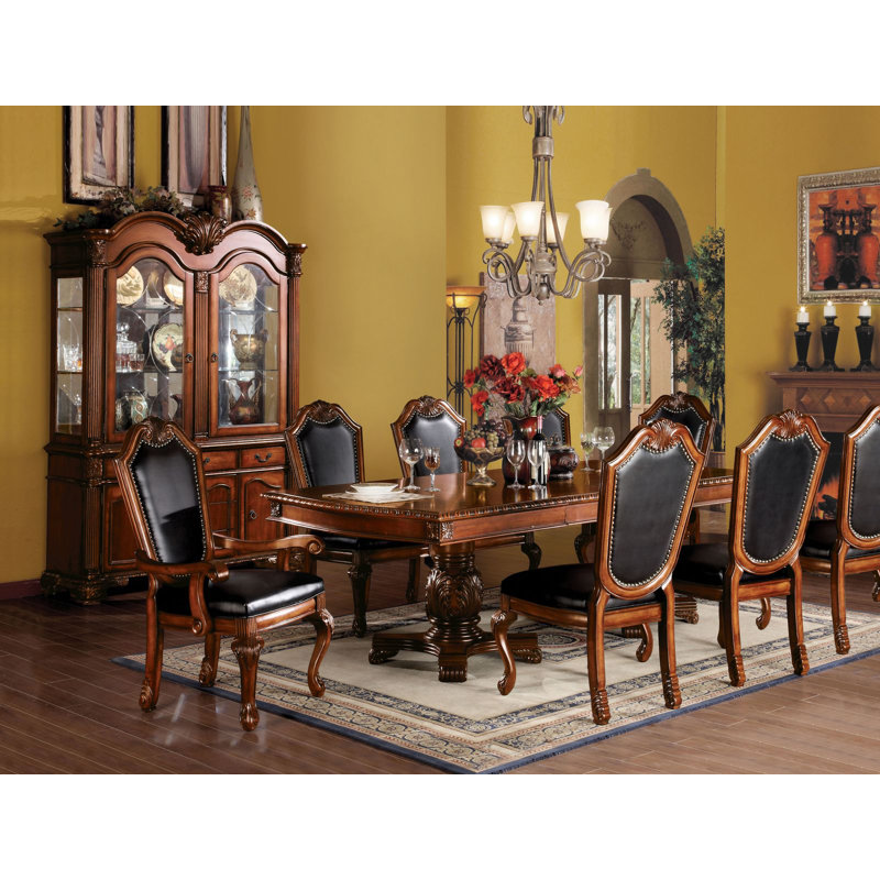 9-ps Formal Dining Table Set Kitchen Furniture Set Include 1 Extendable Dining Table, 6 Side Chairs And 2 Arm Chairs, Set For 8 Persons