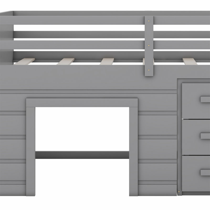 Lit mezzanine avec tiroirs et tablette, Gris