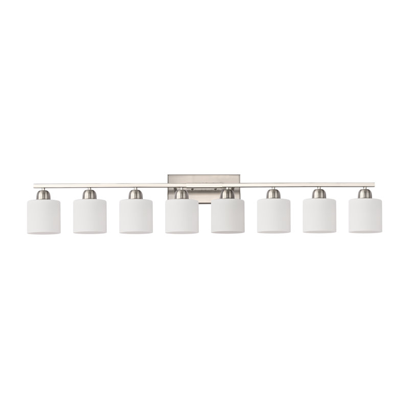 Luminaire de salle de bain 8 lumières résistant à l'humidité avec abat-jour en verre givré, Chrome poli, 8 lumières