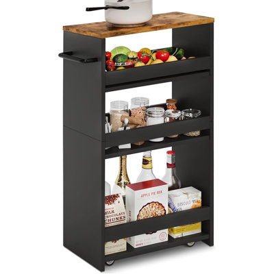 4-Tier Slim Rolling Storage Cart With Handle Mobile Organizer For Kitchen & Laundry
