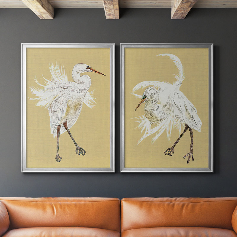 Heron Plumage V, ensemble de 2 reproductions de cadres rectangulaires sur toile, Cadre argenté