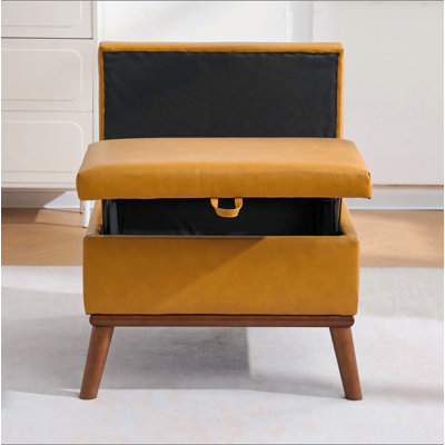 Large Ottoman with Storage, 31" Mid Century Modern Rectangle Coffee Table with Lid Lifting Function, High Wooden Legs, Oversized Storage Ottomans for Living Room, Office, Orange