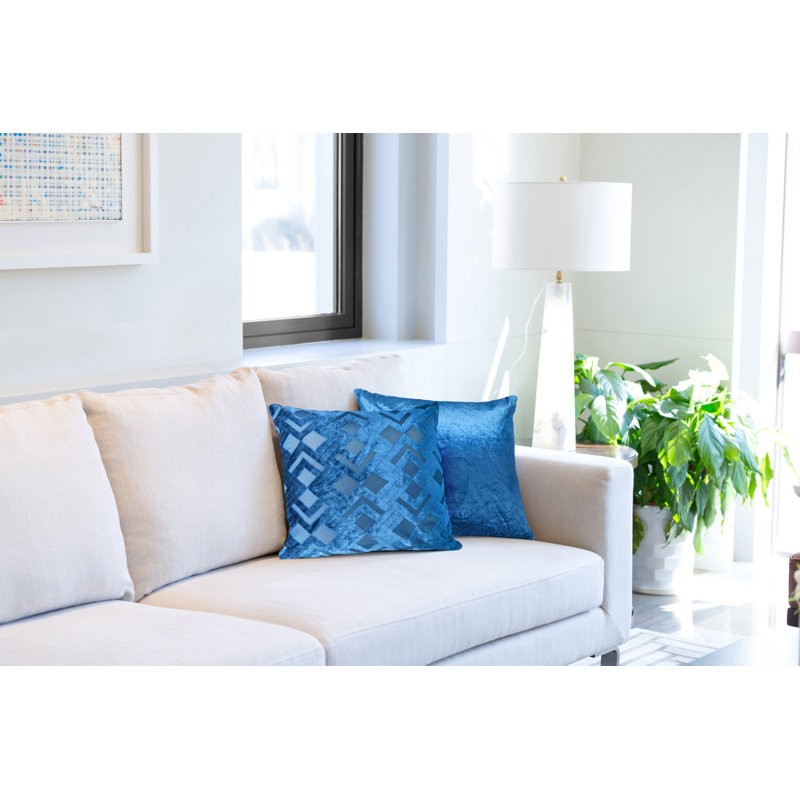 Adilynn Geometric Square Throw Pillow Cover, Navy Blue