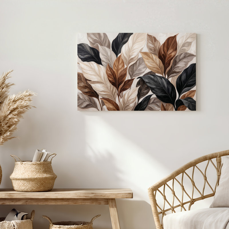 «Gallery Wrap», art mural sur toile pour le salon, la chambre à coucher, le bureau ou le vestibule - décoration murale décorative avec motif de feuilles
