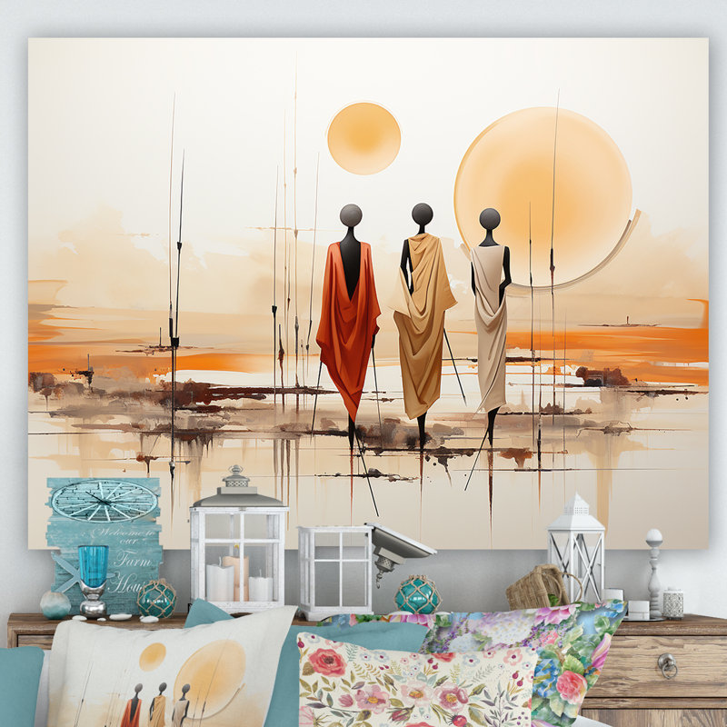 Bushmen africain du Kalahari I - art mural tribal africain, Toile tendue, H 30 po x l 40 po x P 1,5 po
