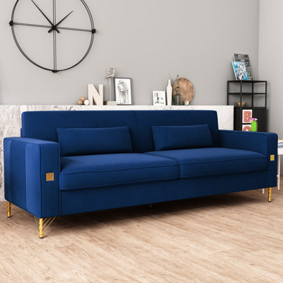 Luxury 3 Velvet Couch With Golden Trim - Cushions For Living Room And Office, Comfort Space Modern Removable Armrest Covers Easy To Keep Clean