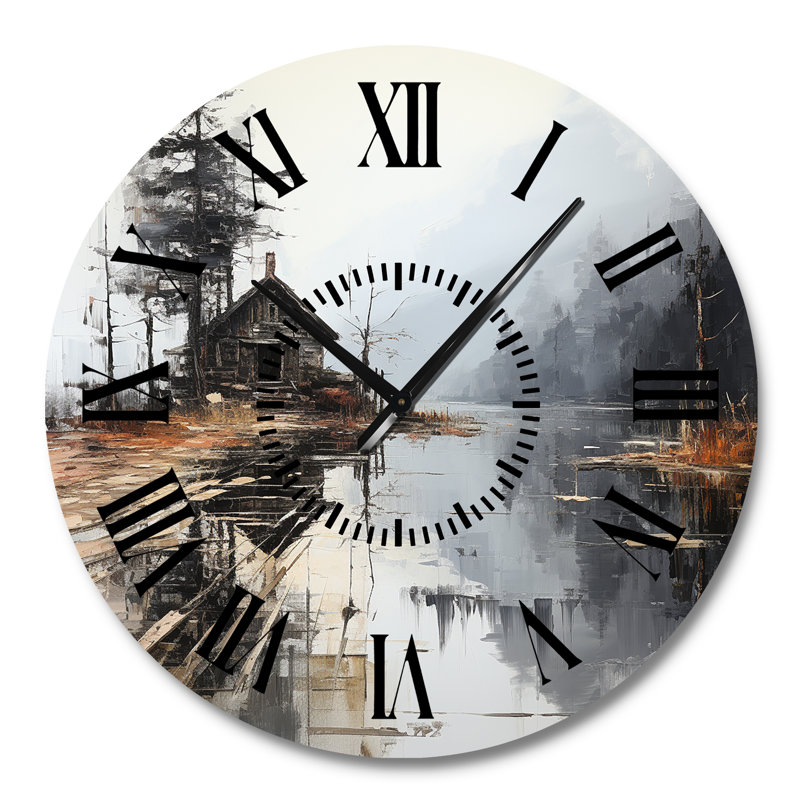 Horloge murale Minimalisme Moody Lakehouse Overcast I - Lake River, Grand