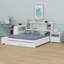 Lit plateforme en bois avec espace de rangement multifonctionnel, table de chevet, 2 tiroirs, ports USB et bureau-268235335