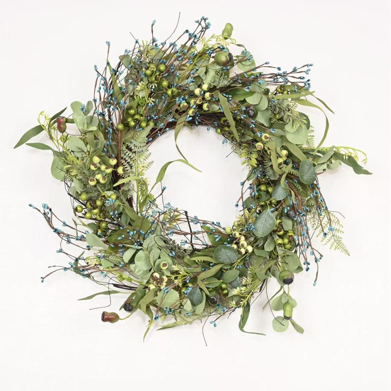 Couronne de porte artificielle 24 po Eucalyptustwig Berry