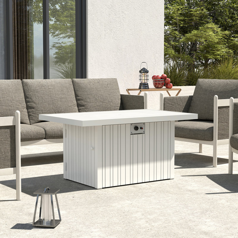 50,000 BTU White Aluminum 52” Patio Fire Pit Table, White