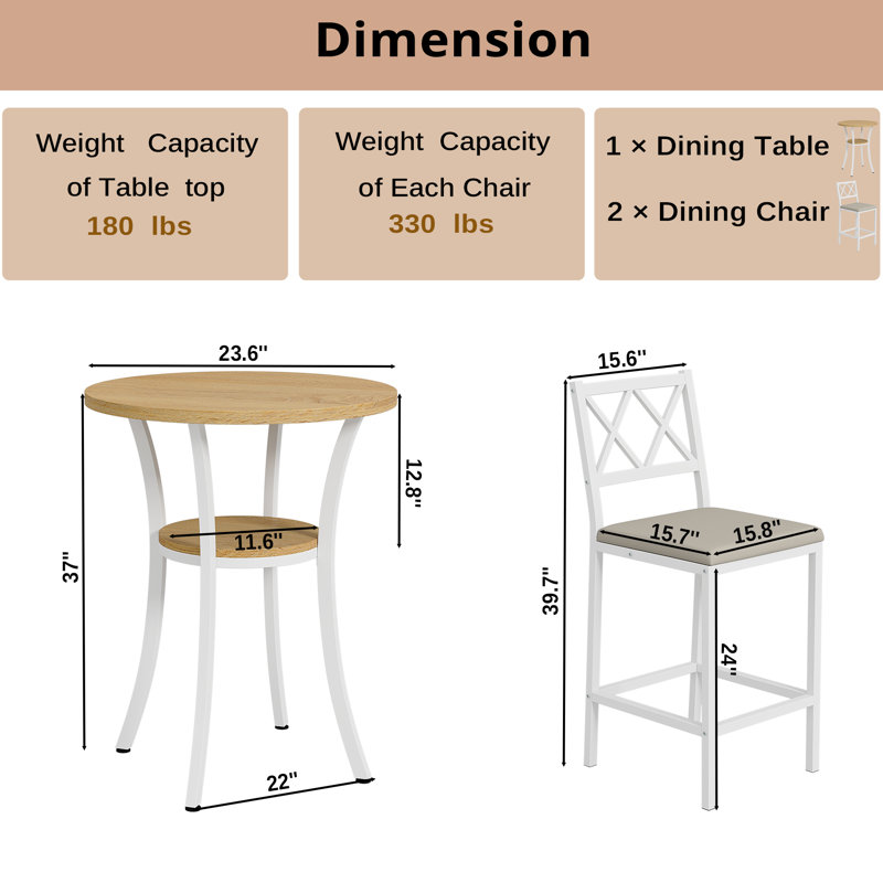 Ensemble bistro 37,98 po H 37 pièces, Naturel, Gris