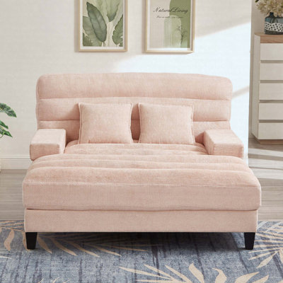 Chenille 57.1" Chaise Lounge Sofa with Adjustable Backrest and LED Light Strip