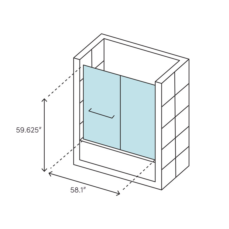 Finesse 59.625'' x 58.06'' Bypass Frameless Bath Door, Nickel