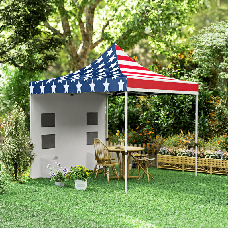 Auvent 10 x 10 pi avec rangement en métal imprimé à drapeau américain et tissu Oxford, conception pliante