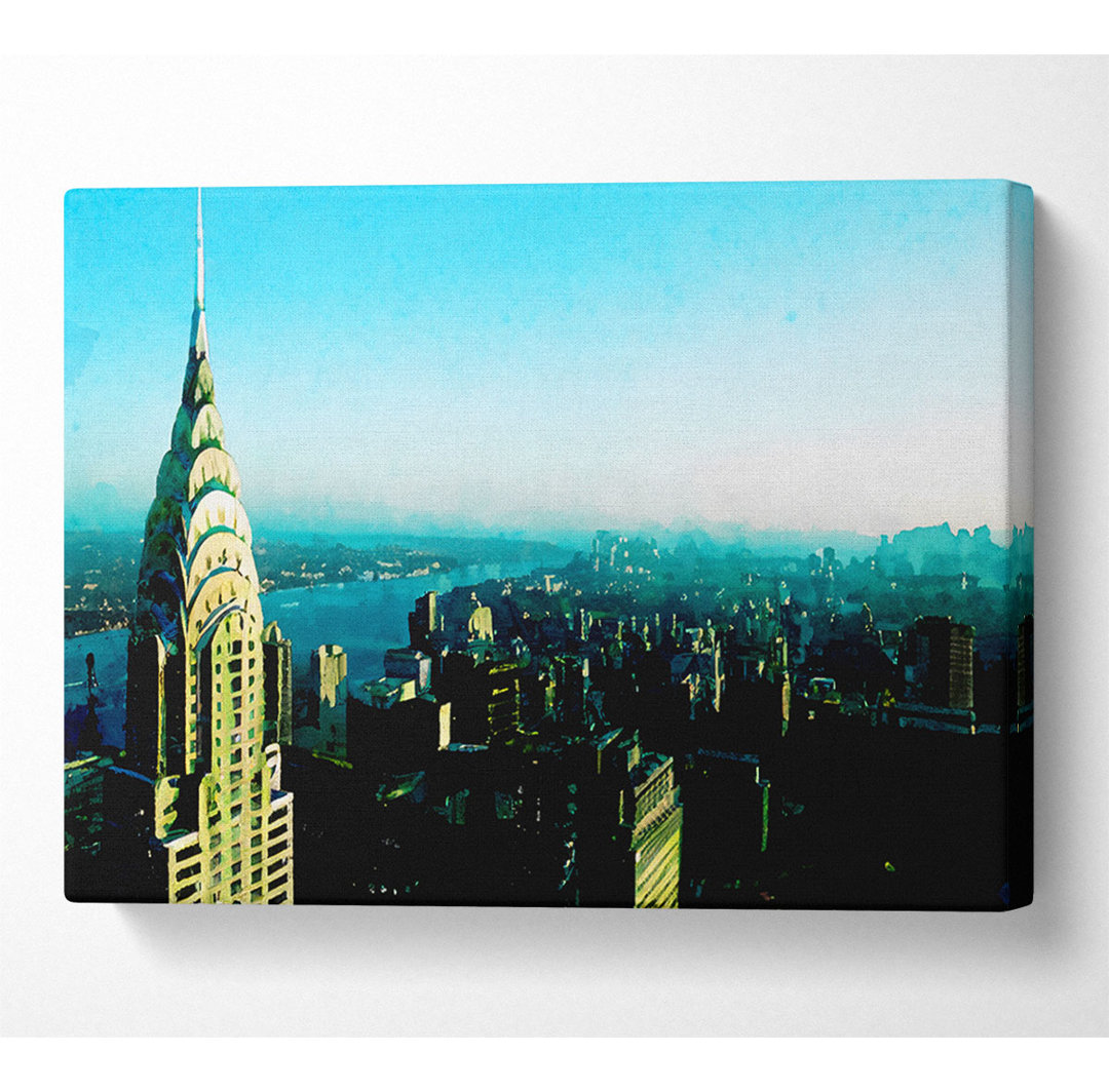 Nyc Empire State Blue - Kunstdrucke auf Leinwand - Wrapped Canvas